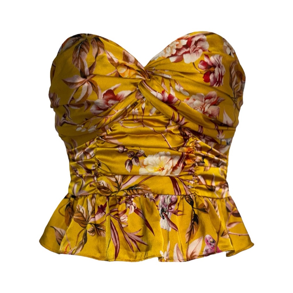 Express Mustard Floral Strapless Top